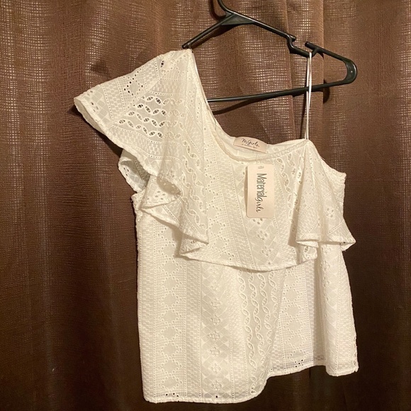 NWT One Shouldered White Lace Top - Picture 3 of 4